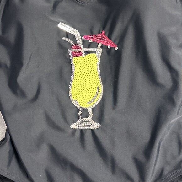 Ocean Pacific NWT Swimsuit Black Tropical Drink Vacation Sz. Medium - Picture 2 of 12